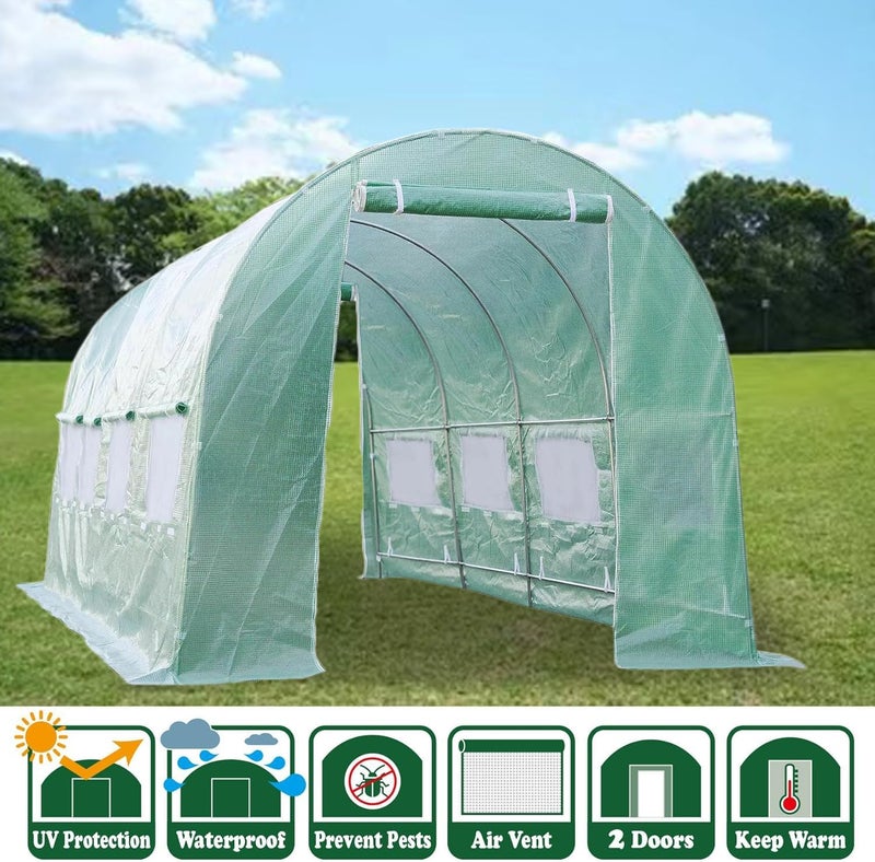 TGEHAP Greenhouse Replacement Cover for 20 x 10 x 7ft Portable Greenhouse, Large Walk-in Green Hot Garden House Top Tarp 2 Zippered Doors & 6 Roll-up Windows (Frame Does NOT Included) (20' x 10' x 7') - Image 4